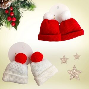 B2G1 Christmas Beanie Hat Earrings Christmas Gag Gifts Red White Tacky NWT